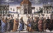PERUGINO, Pietro Christ Handing the Keys to St. Peter af oil on canvas